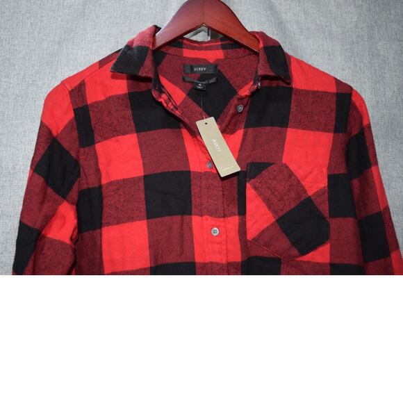 J.Crew Classic Red Black Buffalo Plaid Flannel Shirt Size 6 NWT - Picture 2 of 2